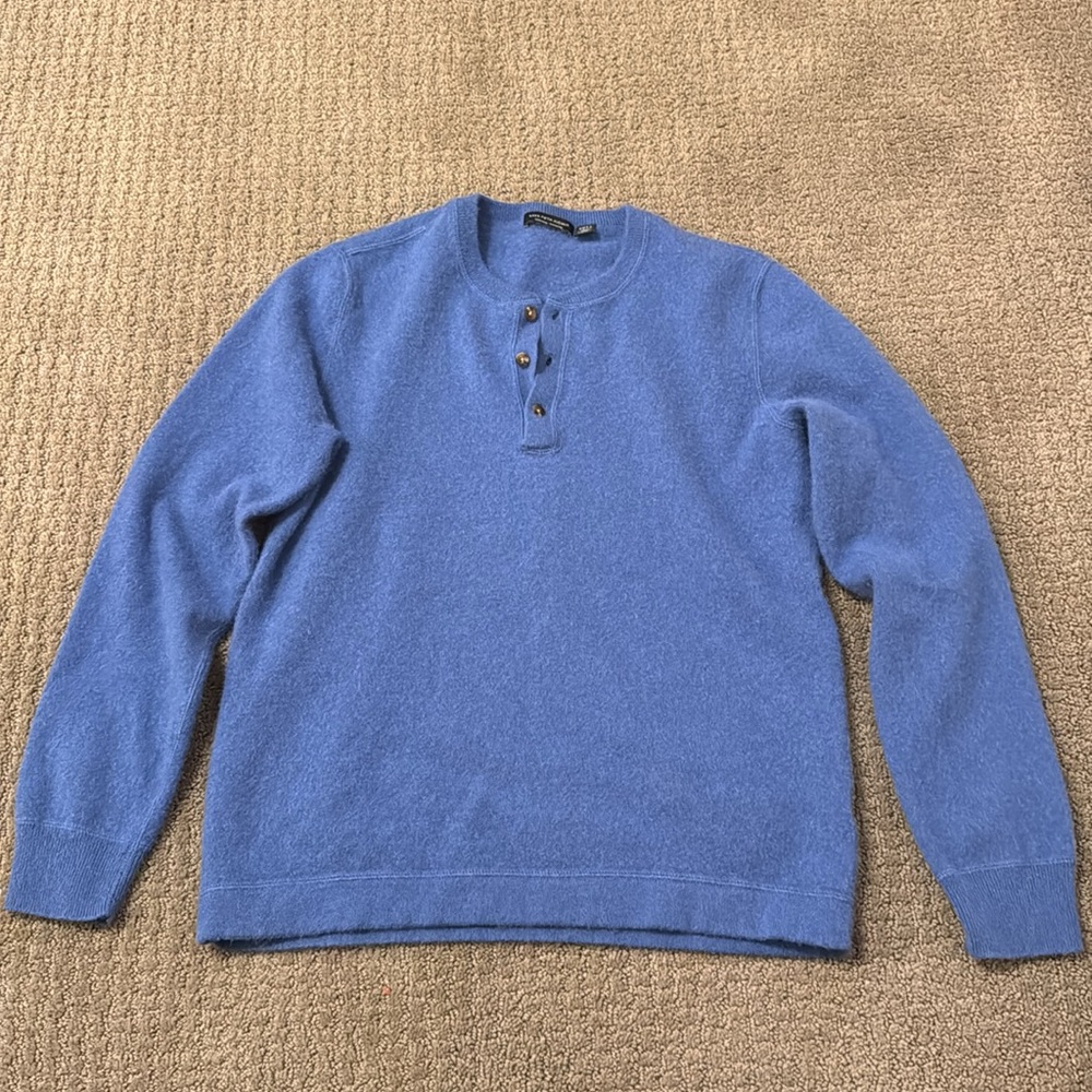 Saks Fifth Avenue Buttoned Blue Crewneck Sweater